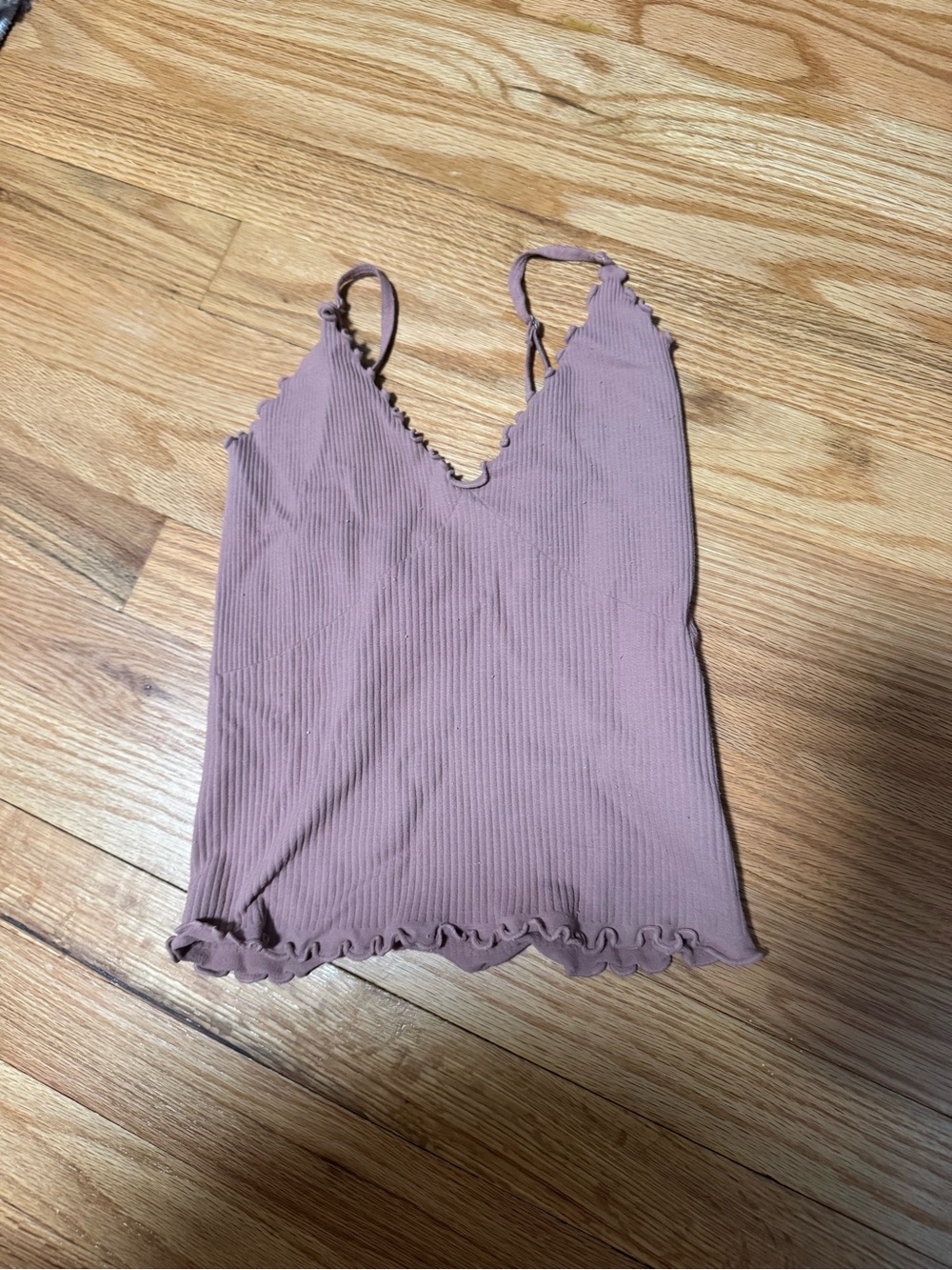 Free People Ribbed V-Neck Mauve Lettuce-Edge Camisole